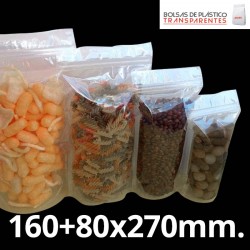 Bolsa de Plástico Transparente Polipropileno Cpp y Base 160+80x270 mm. 