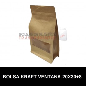 Bolsas de papel Kraft Standup Autocierre y Ventana 20x30+8