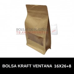 Bolsas de papel Kraft Standup Autocierre y Ventana 16x26+8