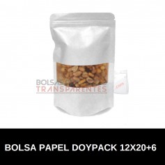 Bolsas de papel Blanco Doypack Autocierre y Ventana 12x20+6