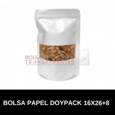 Bolsas de papel Blanco Doypack Autocierre y Ventana 16x26+8