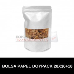 Bolsas de papel Blanco Doypack Autocierre y Ventana 20x30+10