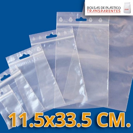 Bolsa de Plástico Transparente Polietileno Cierre Zip y Euro Taladro  11.5x33.5 cm.