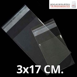 Bolsas de Plastico Transparentes Polipropileno Solapa adhesiva  3x17 cm.