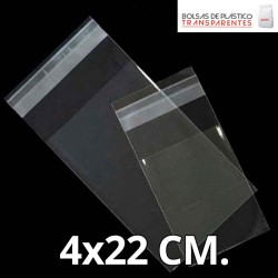 Bolsas de Plastico Transparentes Polipropileno Solapa adhesiva  4x22 cm.