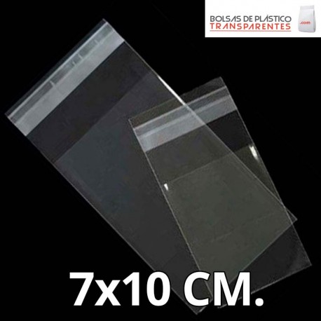 Bolsa de Plástico Transparente Polipropileno Solapa adhesiva  7x10 cm.