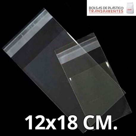 Bolsa de Plástico Transparente Polipropileno Solapa adhesiva  12x18 cm.