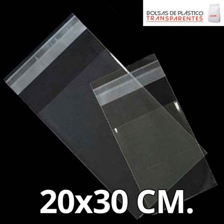 Bolsa de Plástico Transparente Polipropileno Solapa adhesiva  20x30 cm.