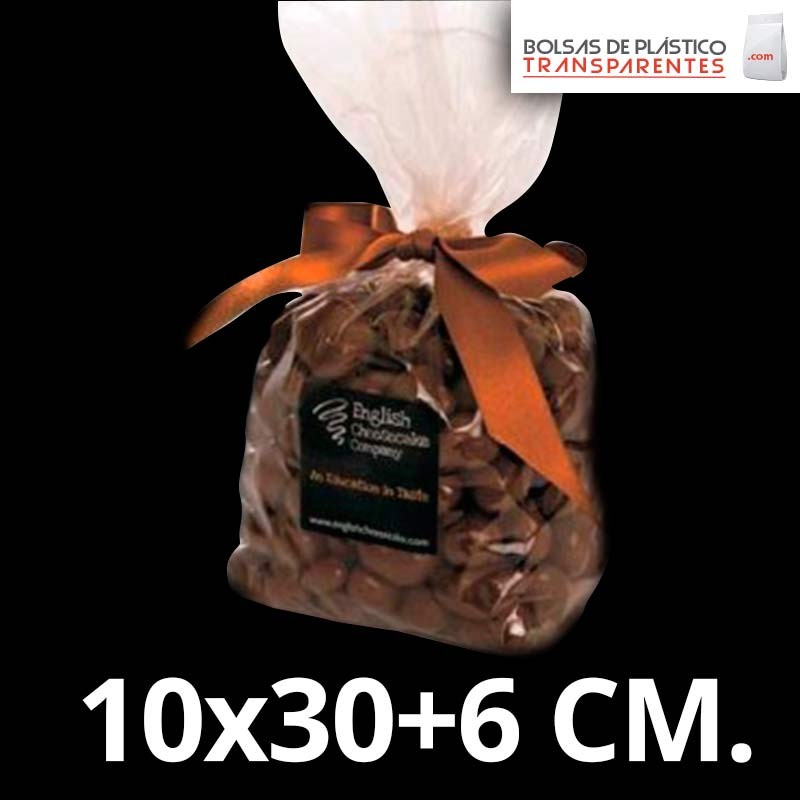 Bolsa de Plástico Transparente Polipropileno con Fondo Cuadrado 10x30+6 cm.
