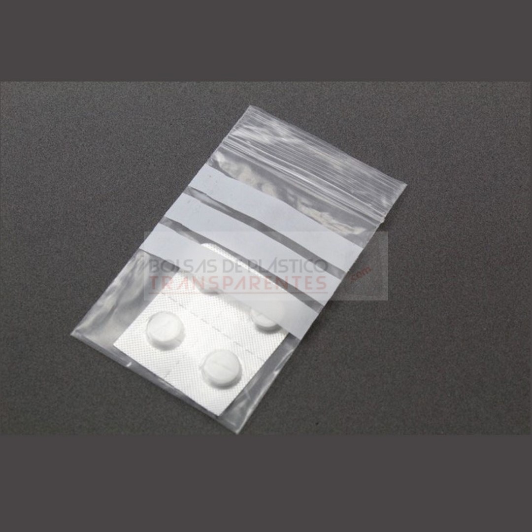 Bolsa de Plástico Transparente Polietileno Cierre Zip y Banda de Escritura 7x10 cm