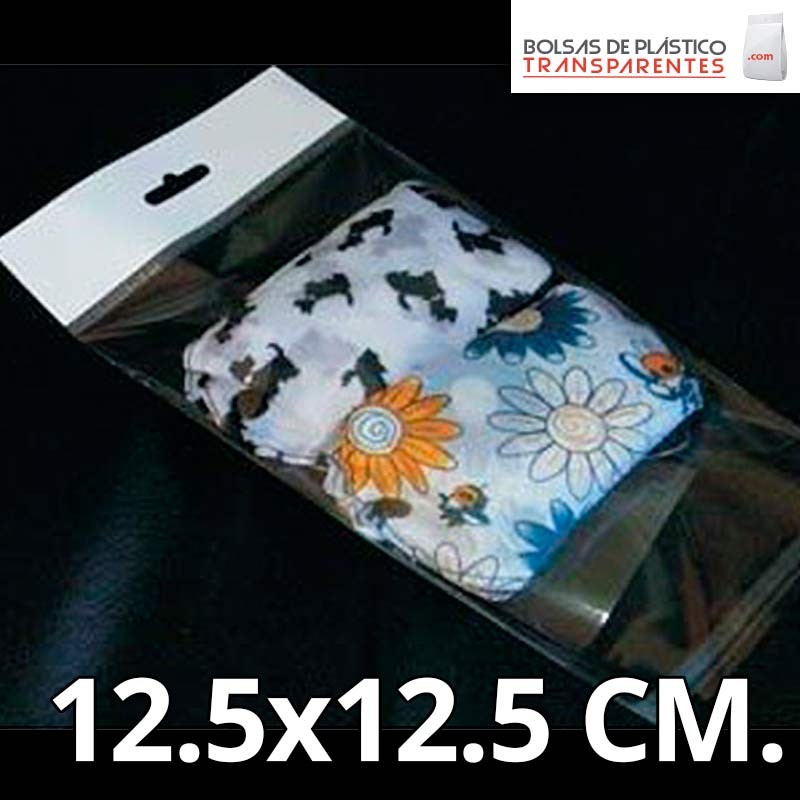 Bolsa de Plástico Transparente Polipropileno Solapa adhesiva y Eurotaladro 12.5x12.5 cm.