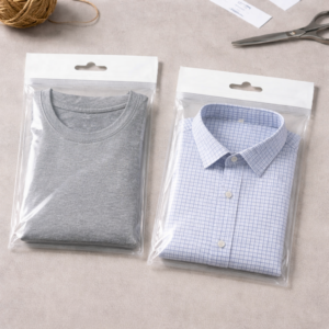 bolsas de plástico transparentes polipropileno con solapa adhesiva y eurotaladro para presentación de camisetas y camisas