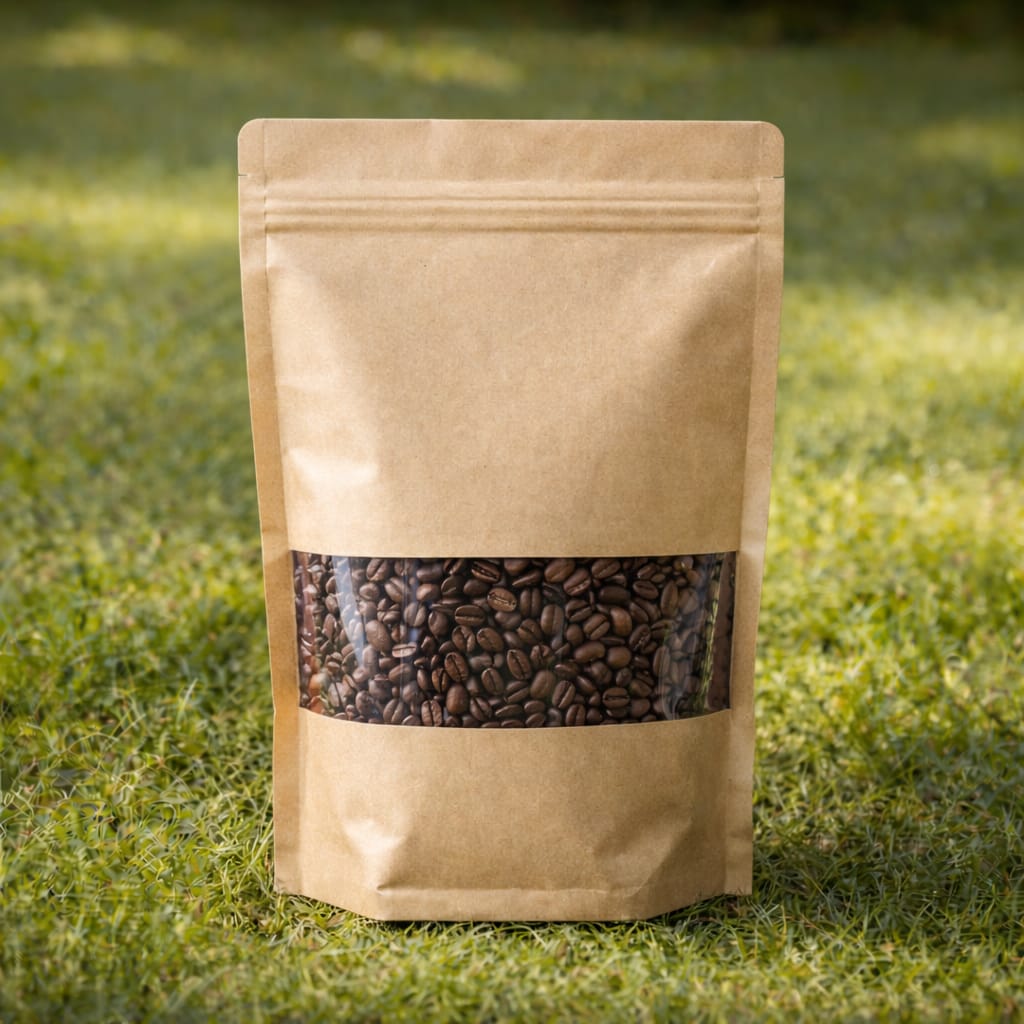 bolsas doypack kraft con ventana transparentes para alimentación