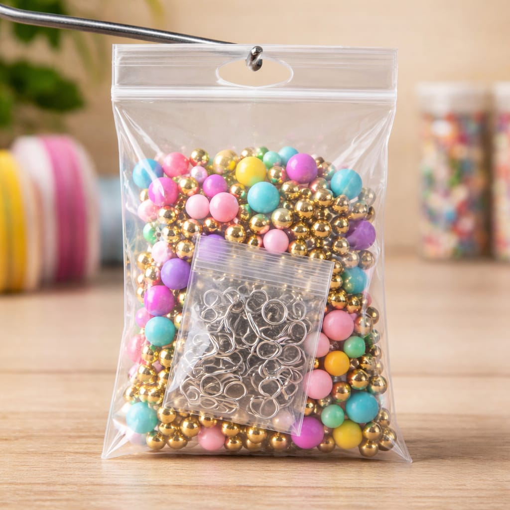 Bolsas transparentes autocierre zip con eurotaladro para exposición en gancho fabricadas en polietileno resistente