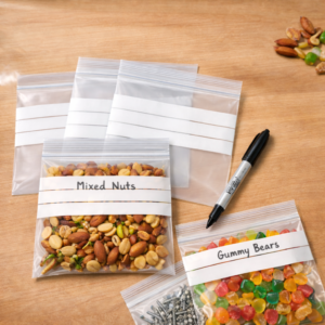 Bolsas de plástico transparentes con autocierre zip y bandas de escritura blancas para etiquetar productos – bolsas transparentes de fábrica de bolsas