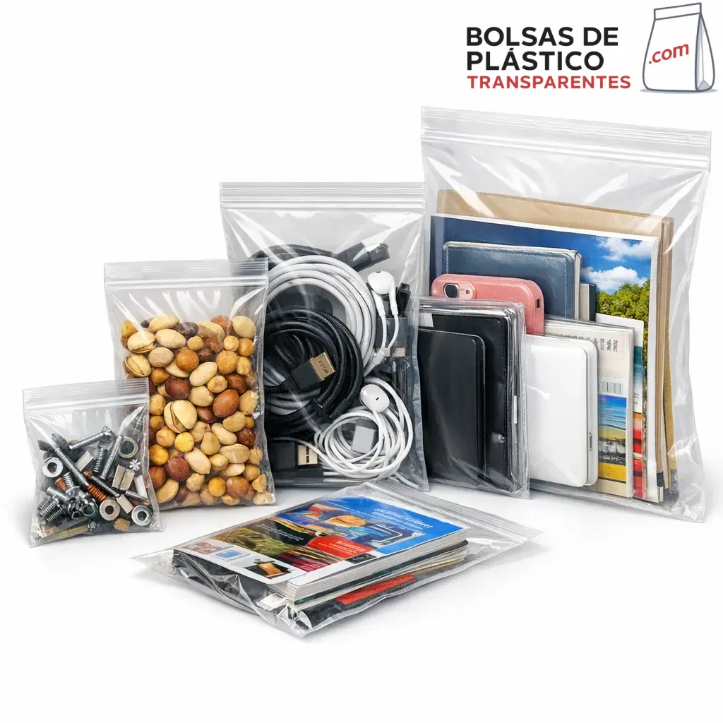 bolsas de plástico con autocierre con cables frutos secos tornillos y documentos